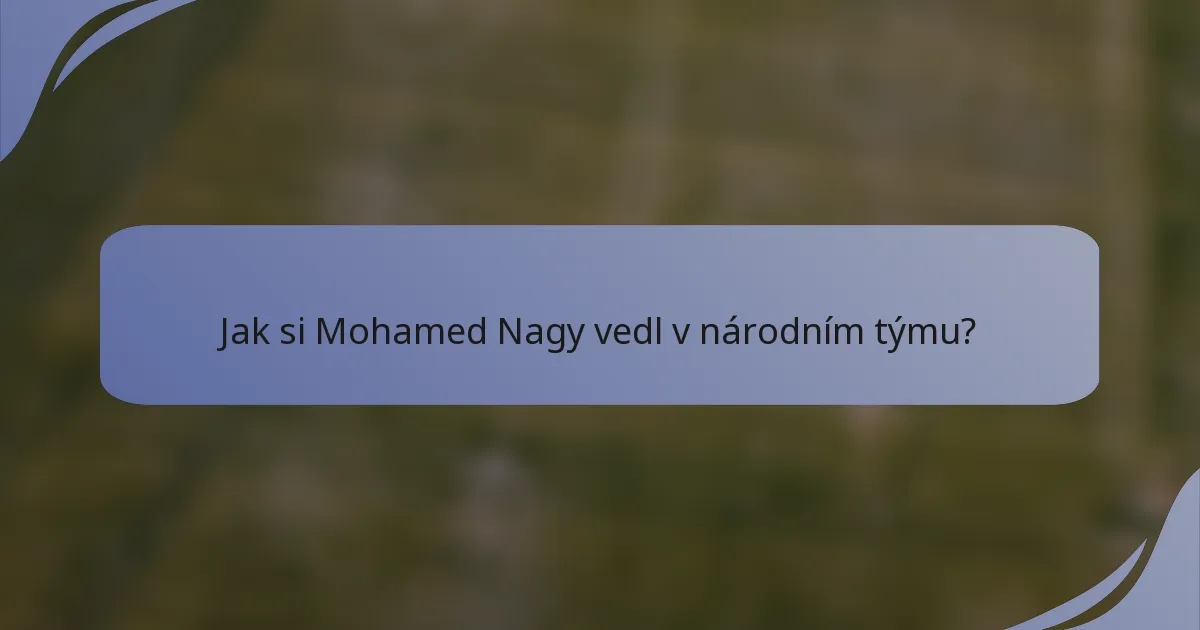 Jak si Mohamed Nagy vedl v národním týmu?